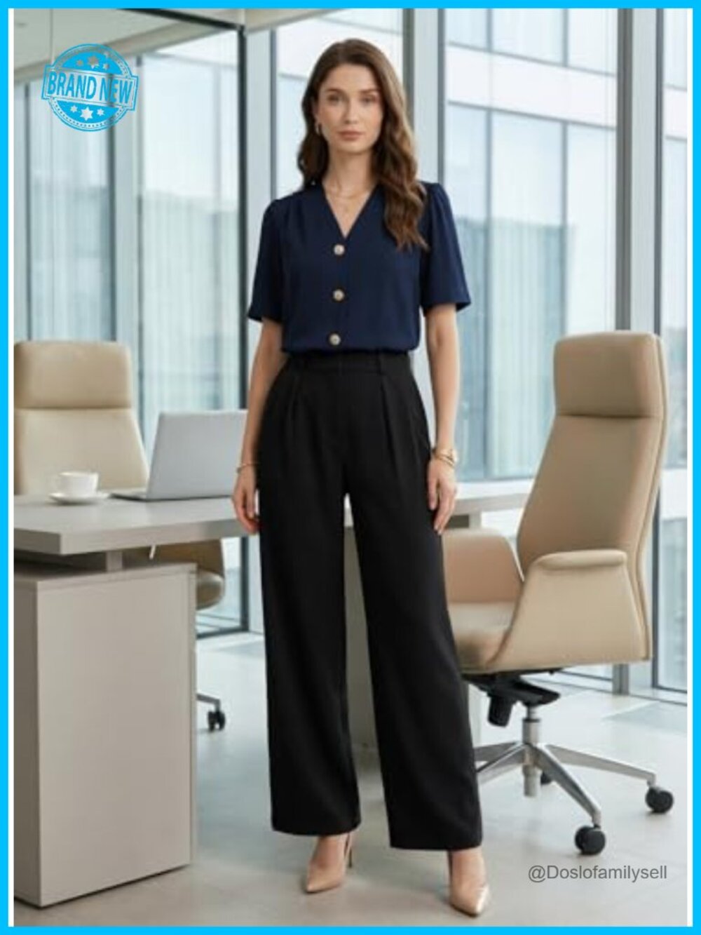 Short Sleeve Button Down Blouse V-Neck Lightweight Business Work Top - Picture 4 of 6